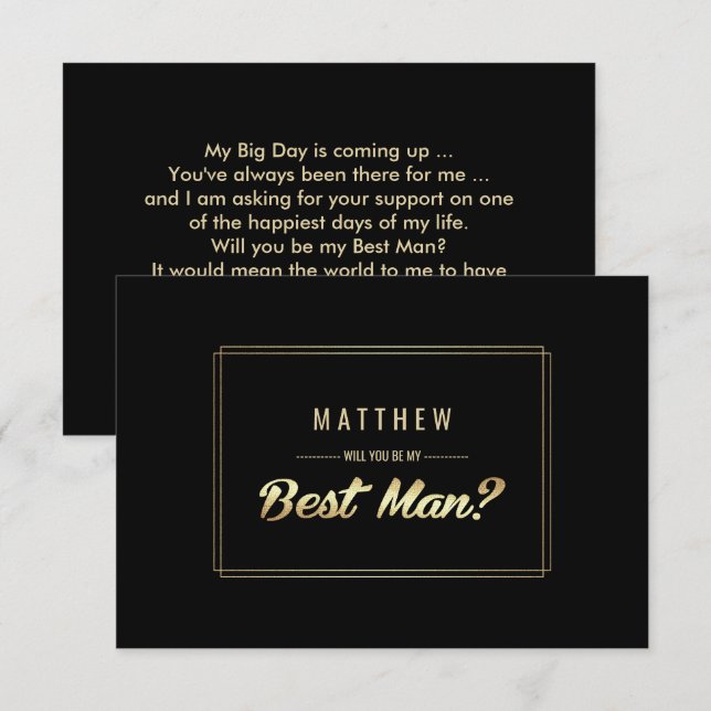 Invitation Seras-tu mon Meilleur Homme ? Mariage d'or noir (Devant / Derrière)