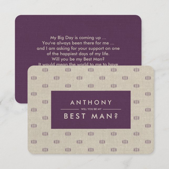 Invitation Seras-tu mon Meilleur Homme ? Motif beige prune (Devant / Derrière)