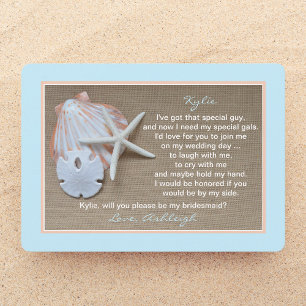 Invitation Seras-Tu Mon Porte-Maid Beach Bleu Burlap Look