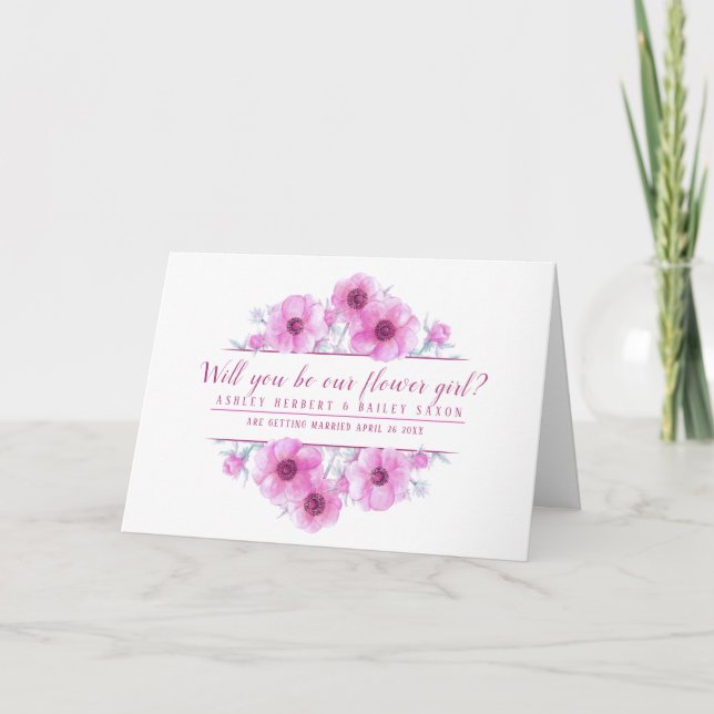 Invitation Seras-tu notre demoiselle d'honneur fleurs roses c (Devant)