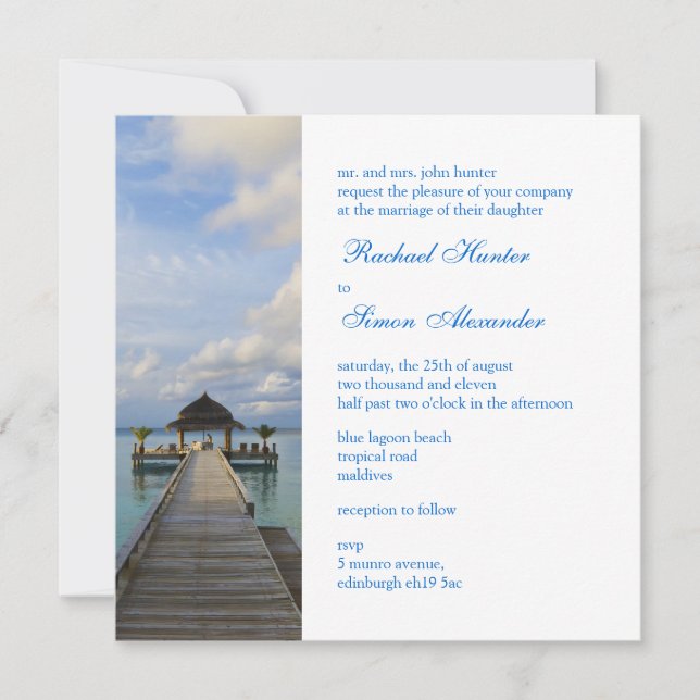 Invitation Serenade Jetty Maldives Beach Wedding (Devant)