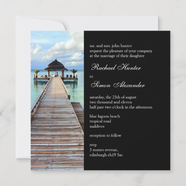 Invitation Serenade Jetty Maldives Beach Wedding - noir (Devant)