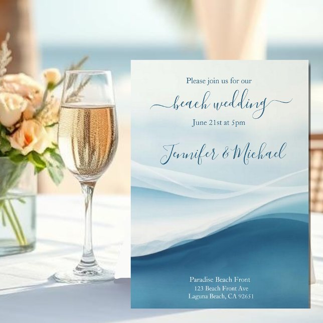 Invitation Serene Blue Abstract Beach Wedding (Serene Blue Abstract Beach Wedding Invitation )