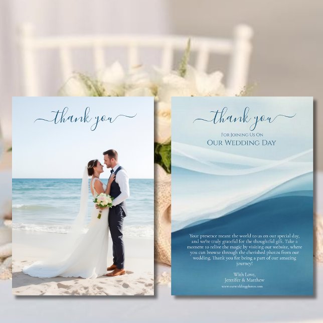 Invitation Serene Blue Beach Wedding Thank you  (Serene Blue Abstract Wedding Thank You Card )