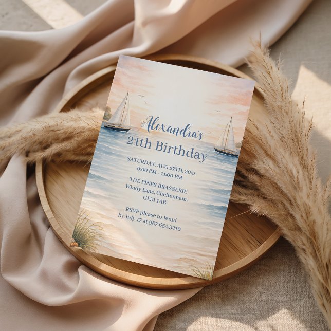 Invitation Serene Coastal Sail Birthday (Créateur téléchargé)