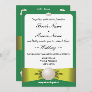 Invitation Serene Emerald & Yellow Pearl Ribbon Mariage photo
