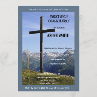 Invitation Serene Mountain Cross First Holy Communion Invite