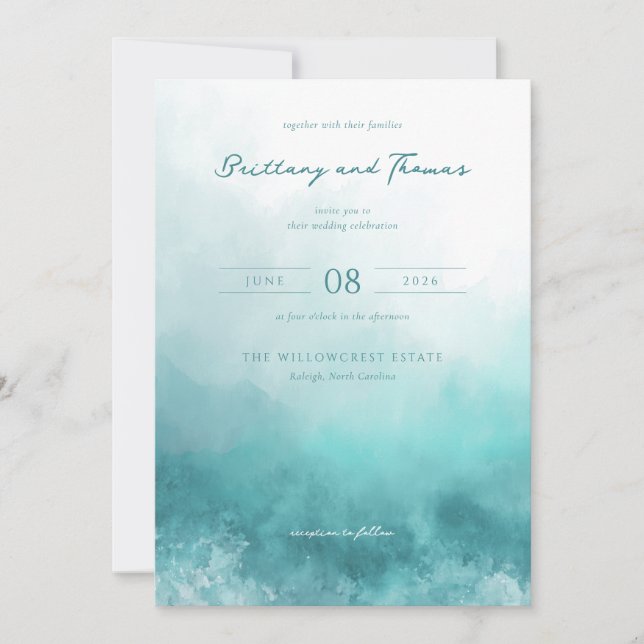 Invitation Serene Teal Watercolor Waves (Devant)