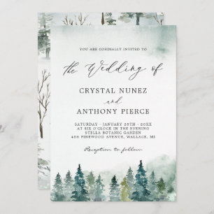 Invitation Serene Winter Forest Pine Trees Mariage