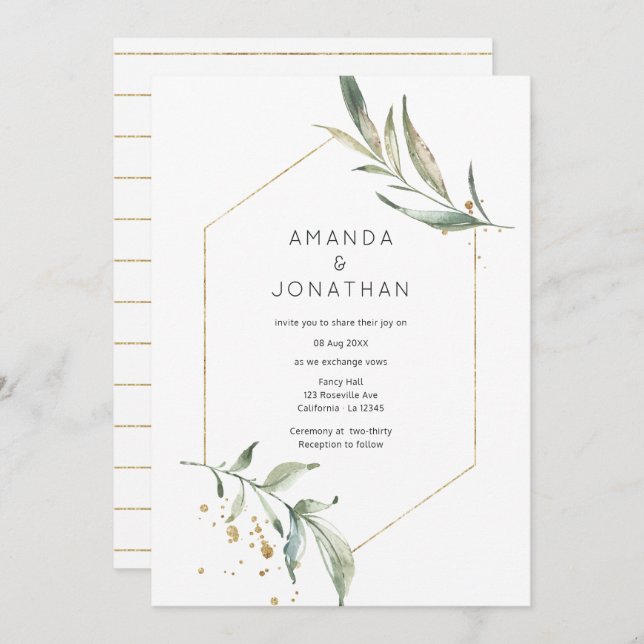 Invitation Sérénité Simplistic Greenery Mariage géométrique (Devant / Derrière)