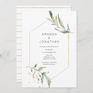 Invitation Sérénité Simplistic Greenery Mariage géométrique