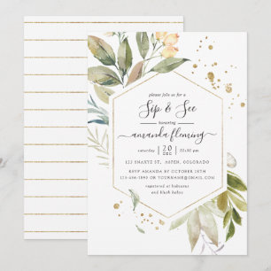 Invitation Serenity Aquarelle Verdure Géométrique Sip and See
