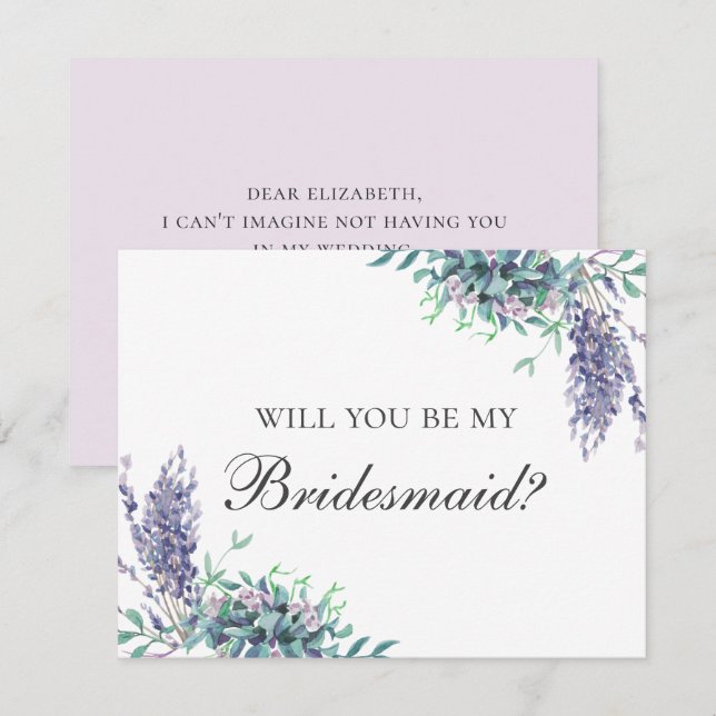 Invitation Serez-vous ma demoiselle d'honneur ? Fleur violett (Devant / Derrière)