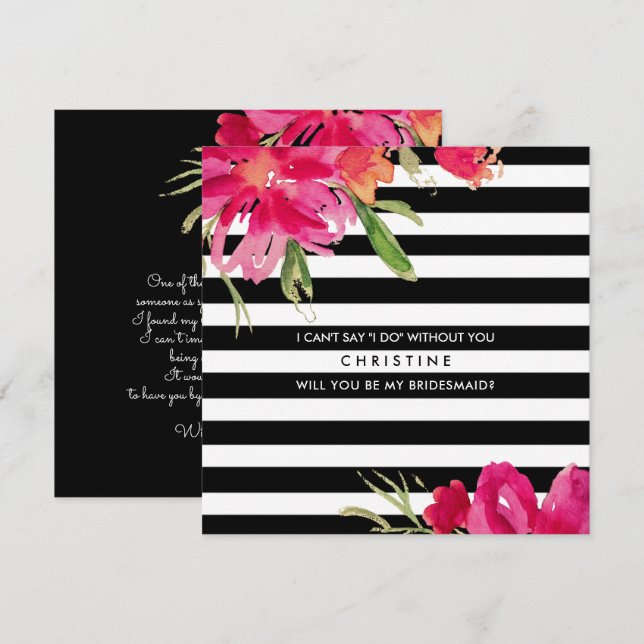 Invitation Serez-vous ma demoiselle d'honneur ? Floral noir F (Devant / Derrière)