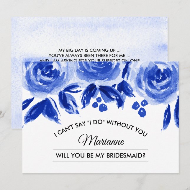 Invitation Serez-vous ma demoiselle d'honneur ? Royal Blue Fl (Devant / Derrière)