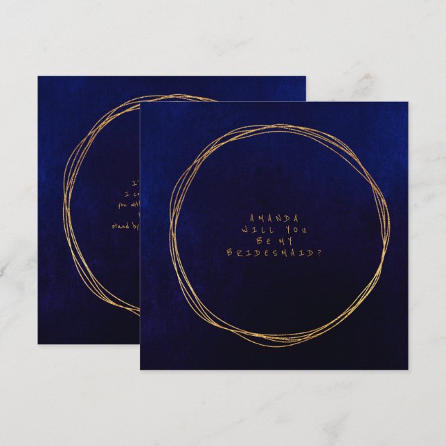 Invitation Serez-Vous Ma Femme D'Accueil Blue Navy Velvet (Devant / Derrière)