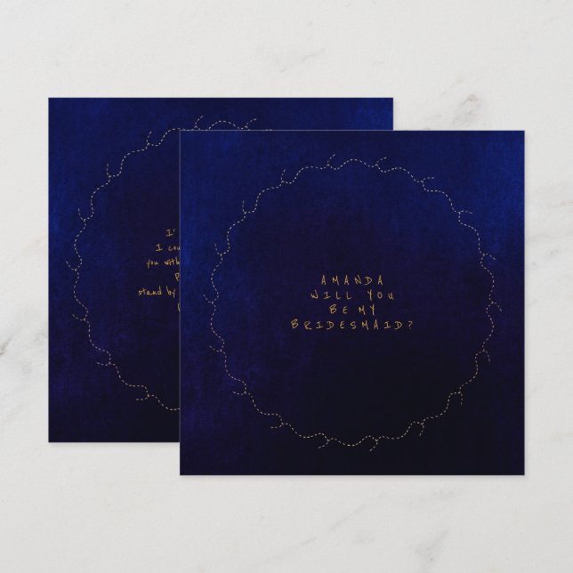 Invitation Serez-Vous Ma Femme D'Accueil Blue Navy Velvet (Devant / Derrière)
