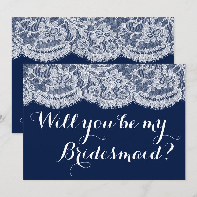 Invitation Serez-Vous Ma Femme D'Accueil ? Dentelle bleu et b (Devant / Derrière)