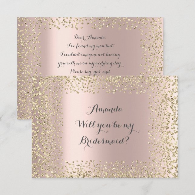Invitation Serez-Vous Ma Femme D'Accueil Rose Gold Confetti (Devant / Derrière)