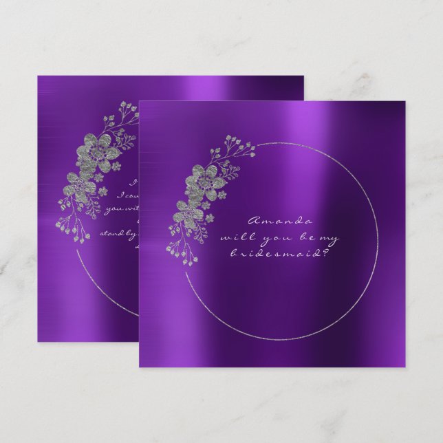 Invitation Serez-Vous Ma Femme D'Accueil Silver Purple Metall (Devant / Derrière)