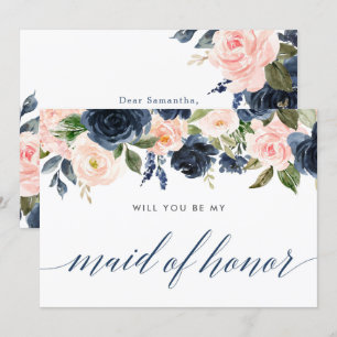 Invitation Serez-vous ma femme de ménage d'honneur bleu marin