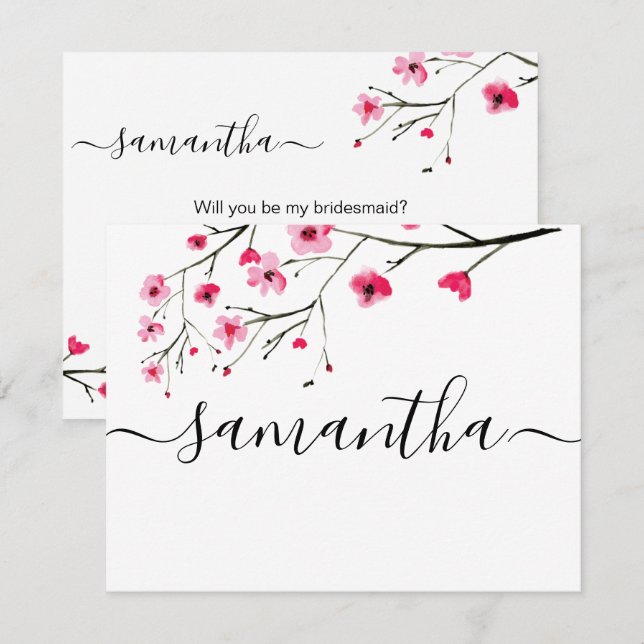 Invitation Serez-vous ma femme d'honneur Cherry mariage (Devant / Derrière)