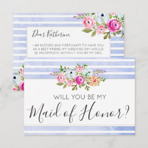 Invitation Serez-vous ma femme d'honneur des rayures florales