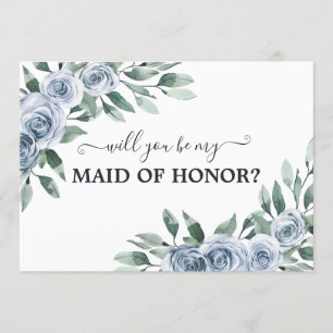 Invitation Serez-vous ma femme d'honneur Dusty Blue Flat Card