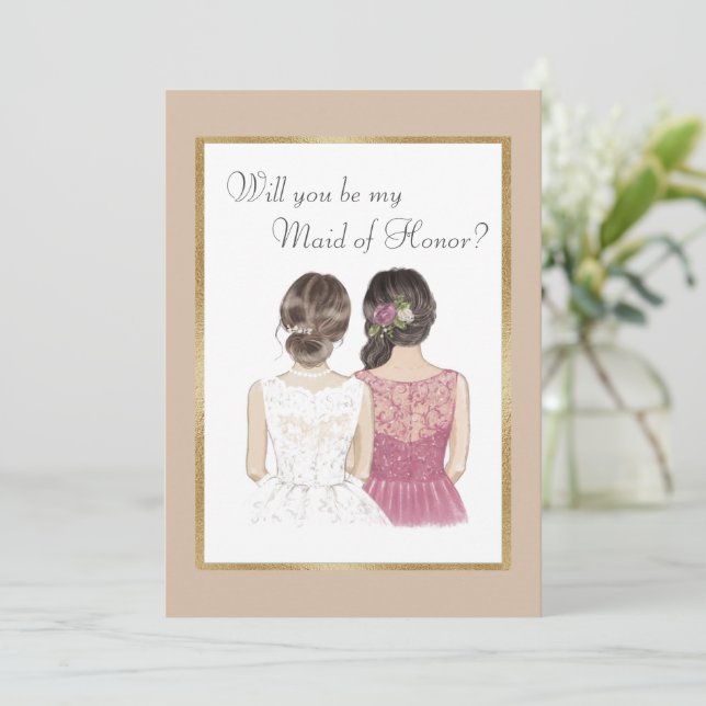 Invitation Serez-vous ma femme d'honneur Mariage Gold (Debout devant)