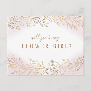 Invitation Serez-vous ma fille de fleurs Blush or botanique