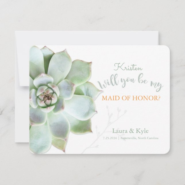 Invitation Serez-Vous Ma Fille D'Honneur Mariage Succulent ? (Devant)