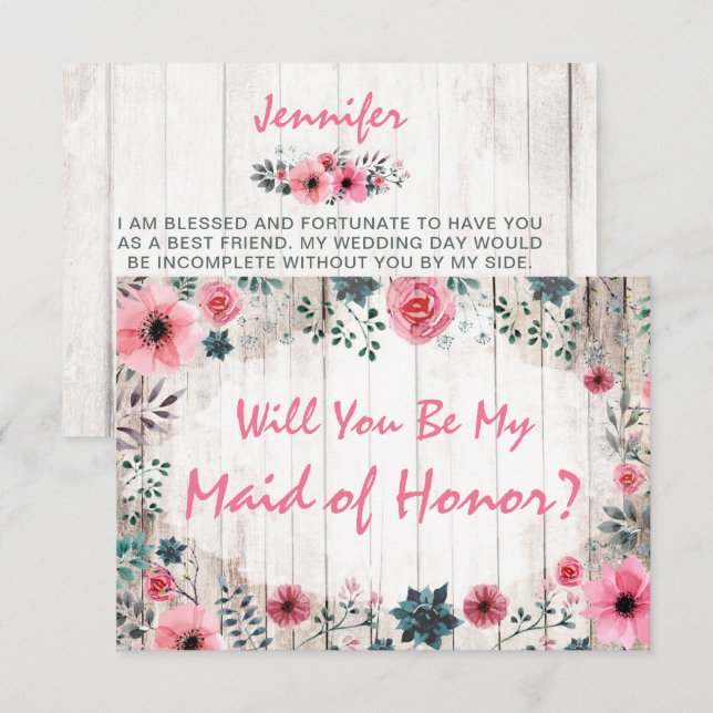 Invitation Serez-Vous Ma Fille D'Honneur Rustique Mariage Flo (Devant / Derrière)