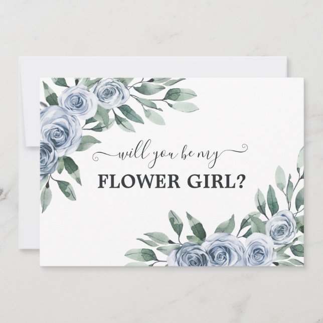 Invitation Serez-Vous Ma Fille Fleur Dusty Blue Floral Card (Devant)