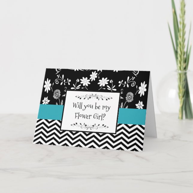Invitation Serez-vous ma Flower Girl Blue and Black Card ? (Devant)