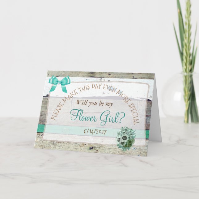 Invitation Serez-vous ma Flower Girl Rustic Wood Card (Devant)