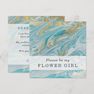 Invitation Serez-Vous Ma Flower Girl Turquoise & Gold Card