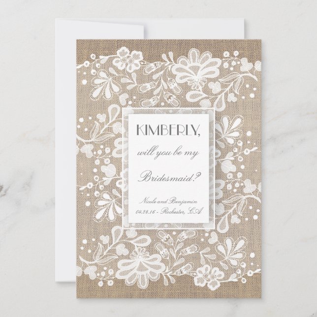 Invitation Serez-vous ma servante d'école Burlap et Mariage d (Devant)