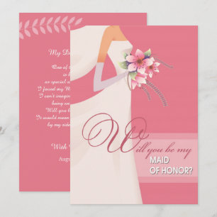 Invitation Serez-vous ma servante d'honneur ? Blanc rose mode