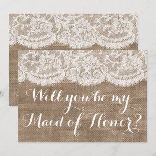 Invitation Serez-vous ma servante d'honneur ? Burlap et dente