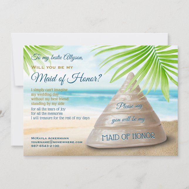 Invitation Serez-vous ma servante d'honneur de Beach Wedding  (Devant)