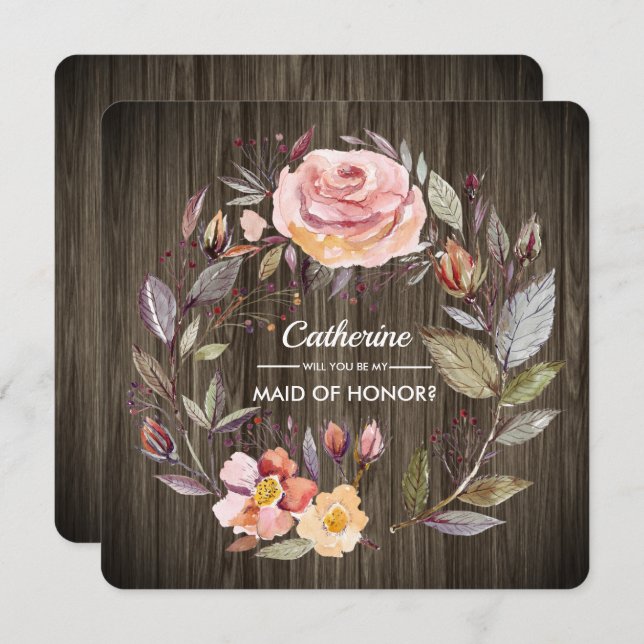 Invitation Serez-vous ma servante d'honneur ? Fleur de bois d (Devant / Derrière)