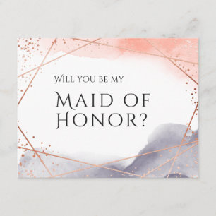Invitation Serez-vous ma servante d'honneur rose d'or géométr
