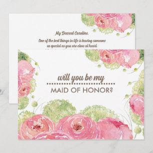 Invitation Serez-vous ma servante d'honneur ? Rose romantique