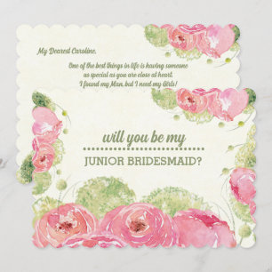 Invitation Serez-vous ma servante Jr Bridesmaid ? Rose romant