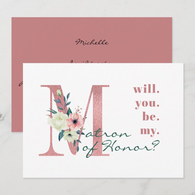 Invitation Serez-vous mon chef d'honneur de la lettre florale (Devant / Derrière)