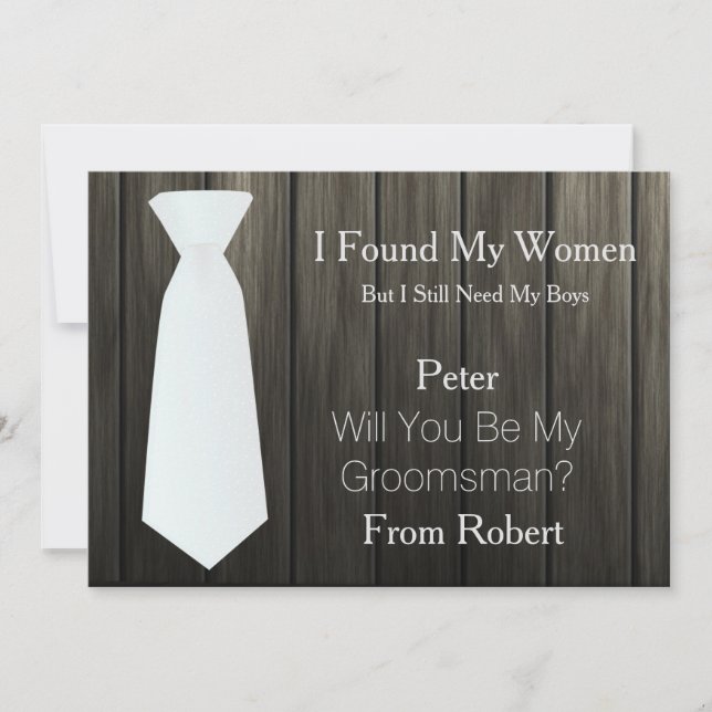Invitation Serez-Vous Mon Groomsman Cravate blanche en bois (Devant)