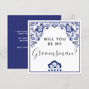 Invitation Serez-Vous Mon Groomsman ? Delft Blauw Delft Blue