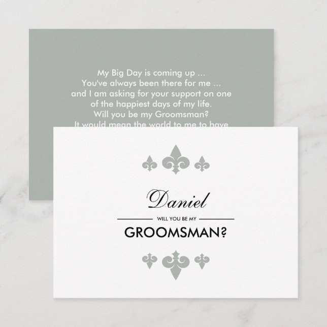 Invitation Serez-vous mon Groomsman ? Fleur de lis Blanc gris (Devant / Derrière)