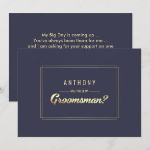 Invitation Serez-vous mon Groomsman ? Mariage d'or bleu marin