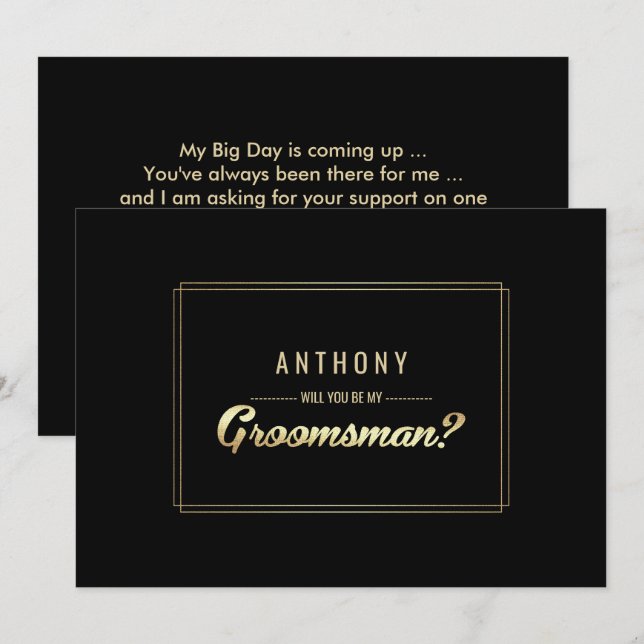 Invitation Serez-vous mon Groomsman ? Mariage d'or noir (Devant / Derrière)